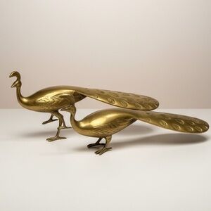 Vintage Mid-Century Brass Peacock Figurines - Set of 2 - Made in Korea